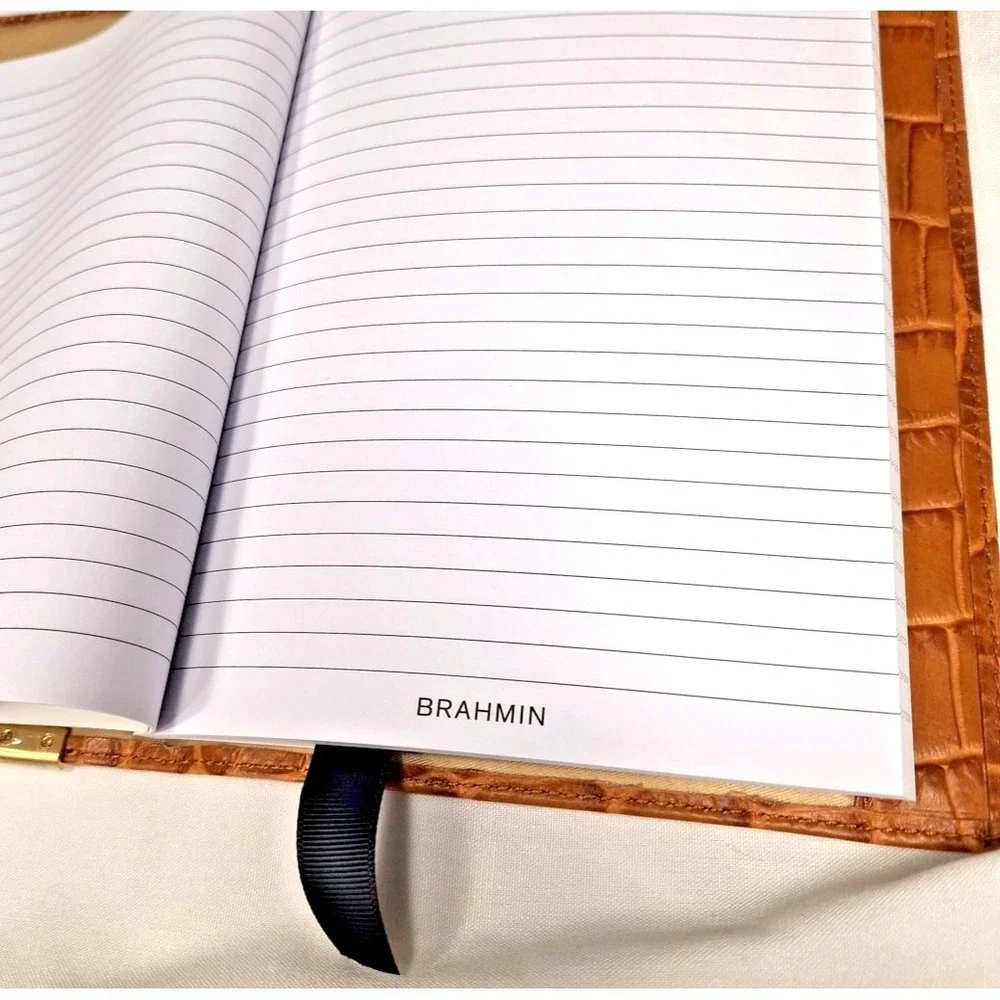 Brahmin Journal Notebook Diary Melbourne Pecan Tan Croc Print Leather Luxury